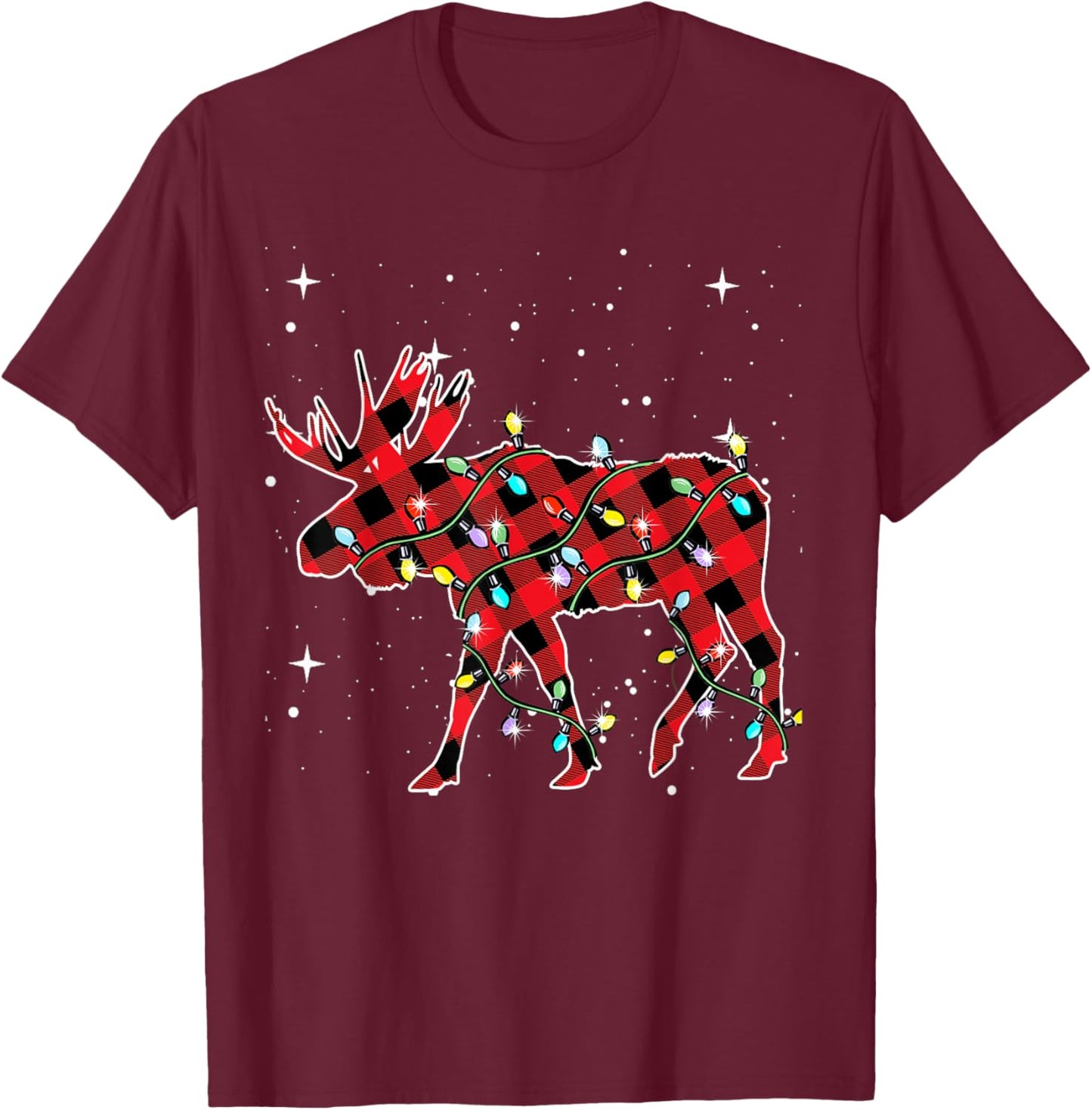 Pajamas Red& Black Plaid Flannel Christmas Moose Lovers T-Shirt - T-Shirt | Maroon