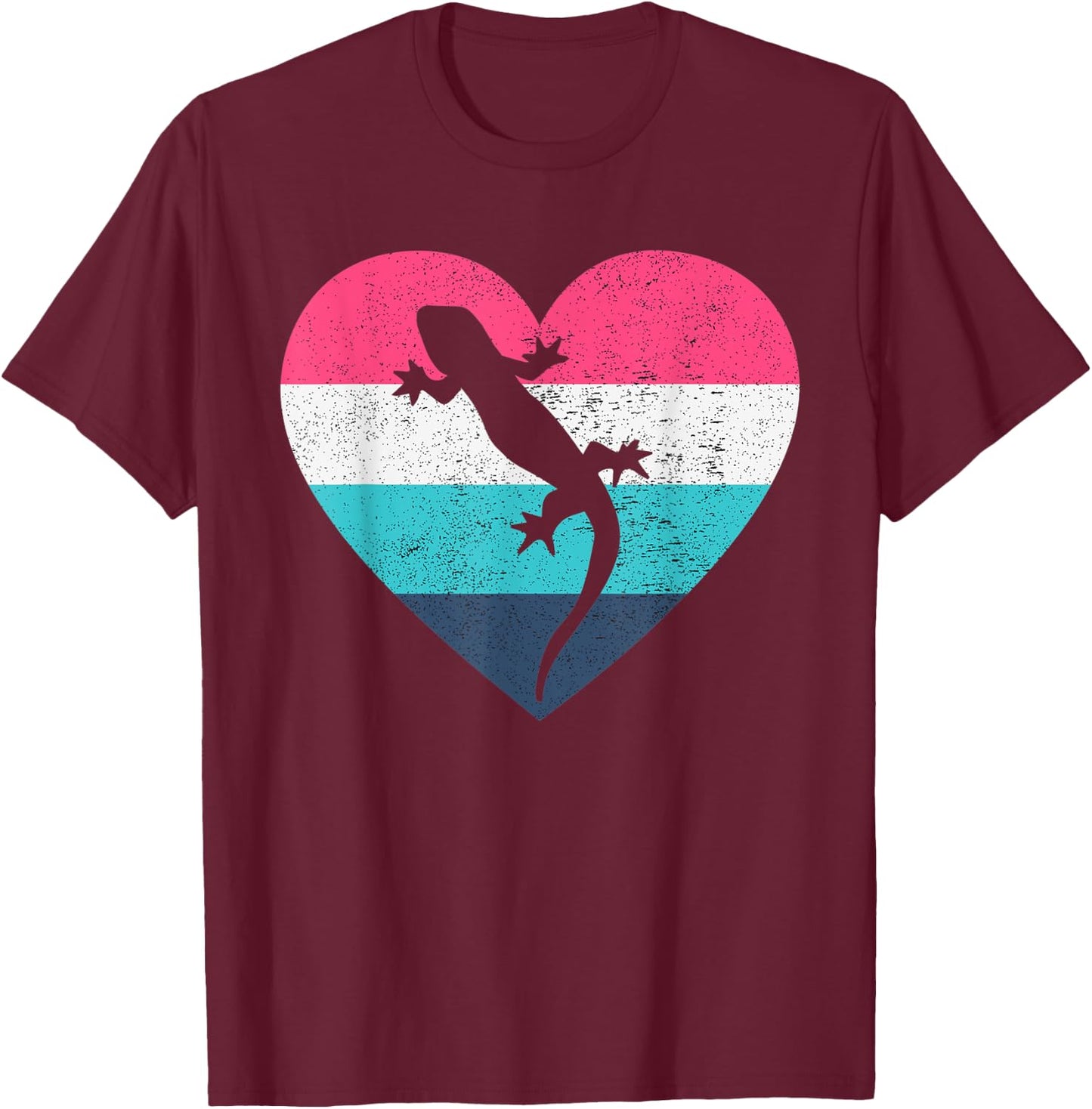 I love Gecko Reptile Heart Vintage Retro Distressed Print T-Shirt - T-Shirt | Maroon