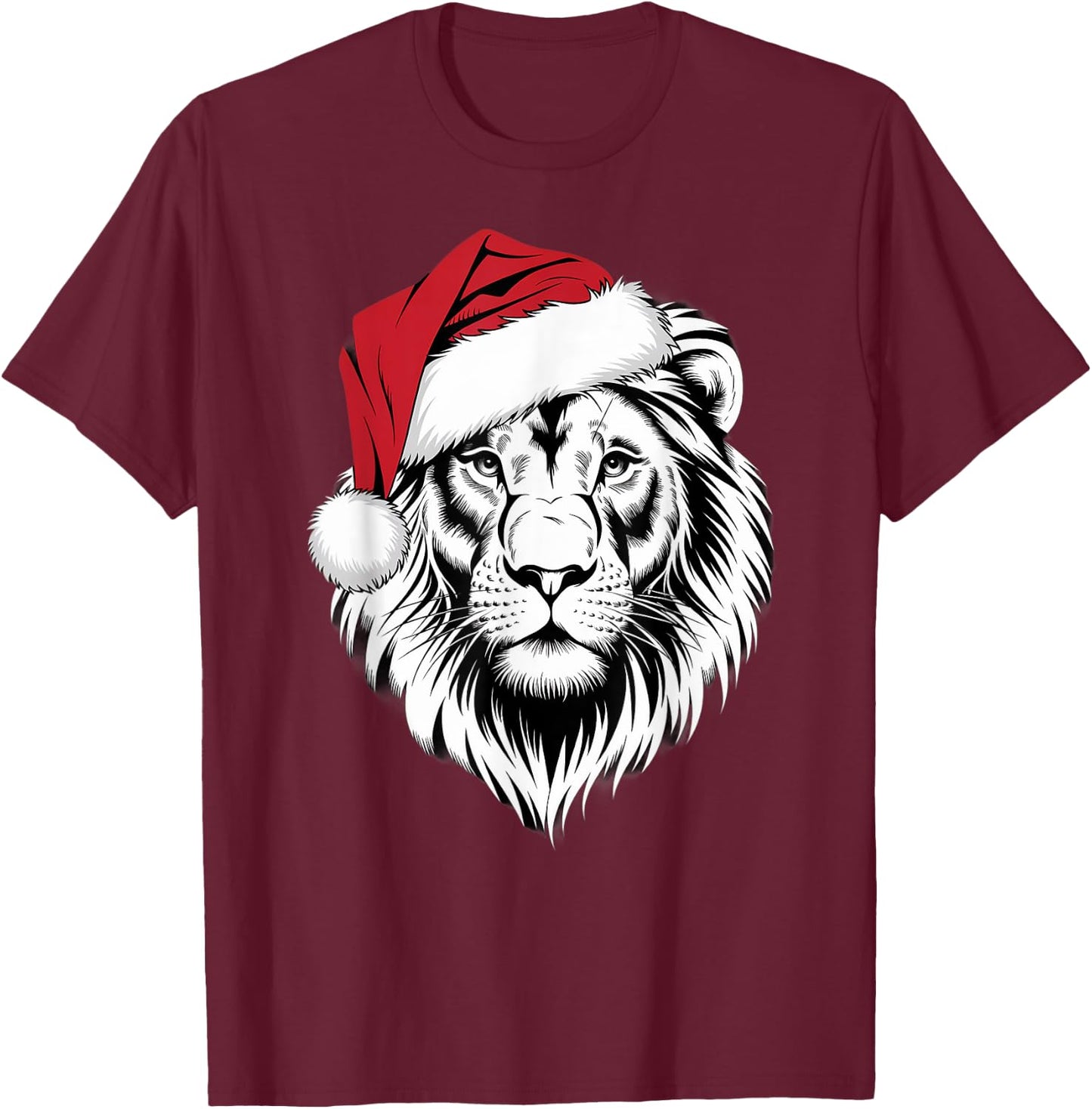 Joyful Lion Santa on Lion Christmas T-Shirt - T-Shirt | Maroon