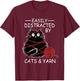 Easily Distracted By Cats And Yarn Kitten Lover Crochet T-Shirt - T-Shirt | Maroon