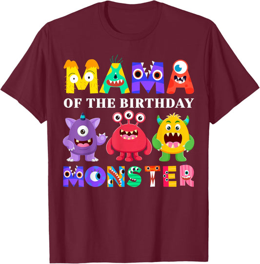 Mama Little Monster Kids 1st Birthday Party Family Monster T-Shirt - T-Shirt | Maroon