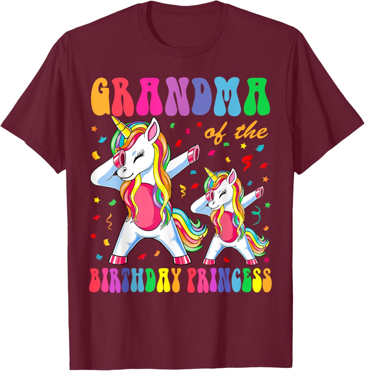 Grandma of the Birthday Princess Girl Dabbing Unicorn Family T-Shirt - T-Shirt | Maroon