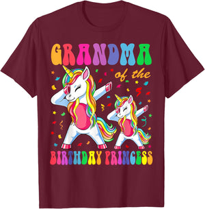 Grandma of the Birthday Princess Girl Dabbing Unicorn Family T-Shirt - T-Shirt | Maroon