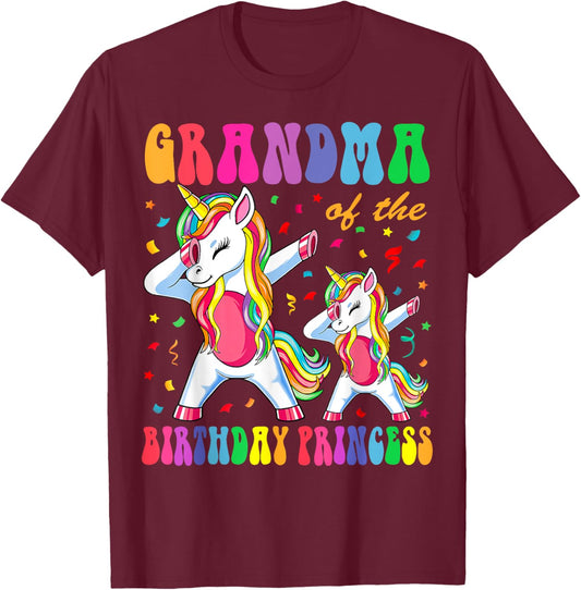 Grandma of the Birthday Princess Girl Dabbing Unicorn Family T-Shirt - T-Shirt | Maroon