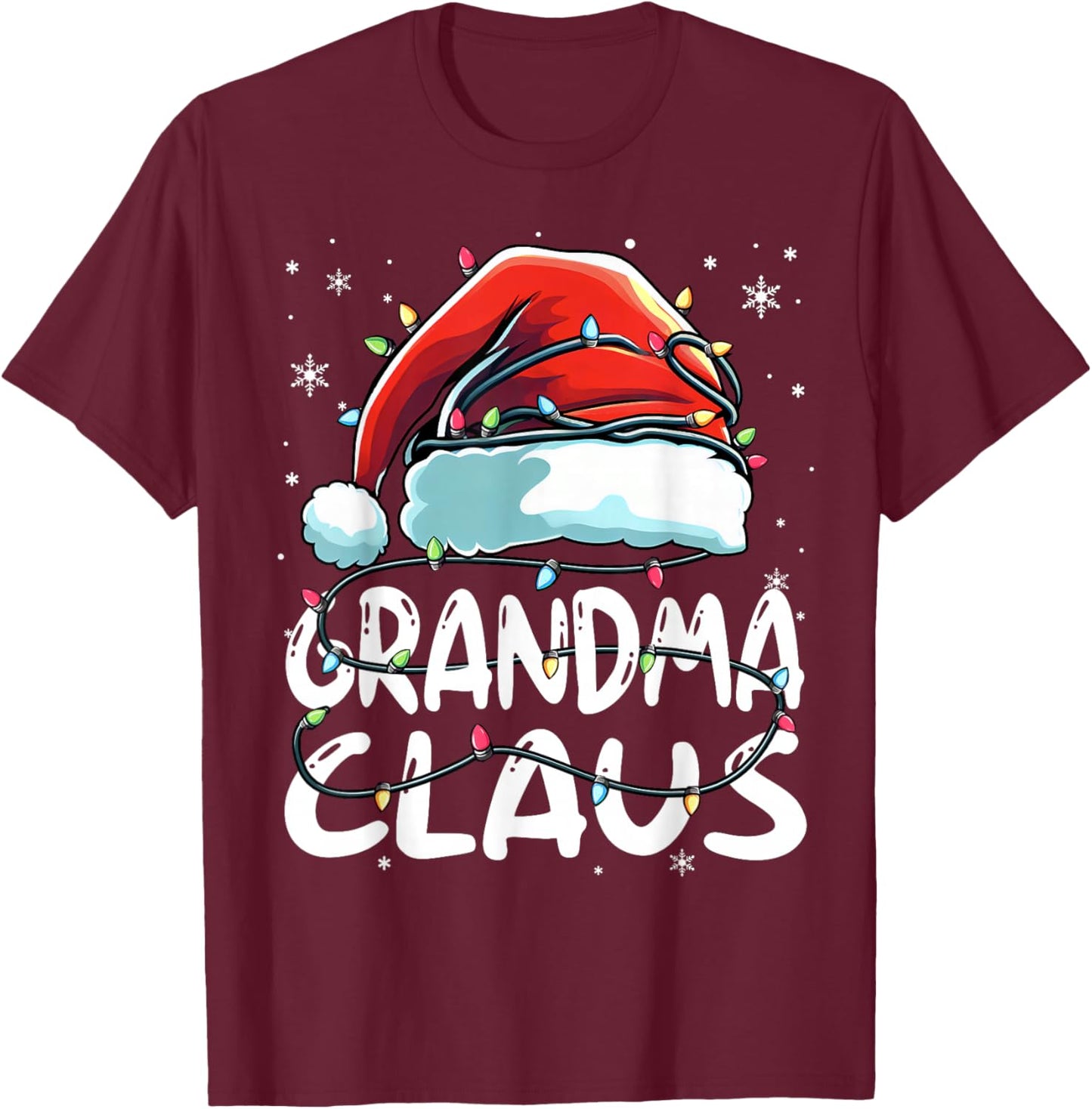 Grandma Claus Christmas Lights Matching Family Xmas Pajama T-Shirt - T-Shirt | Maroon