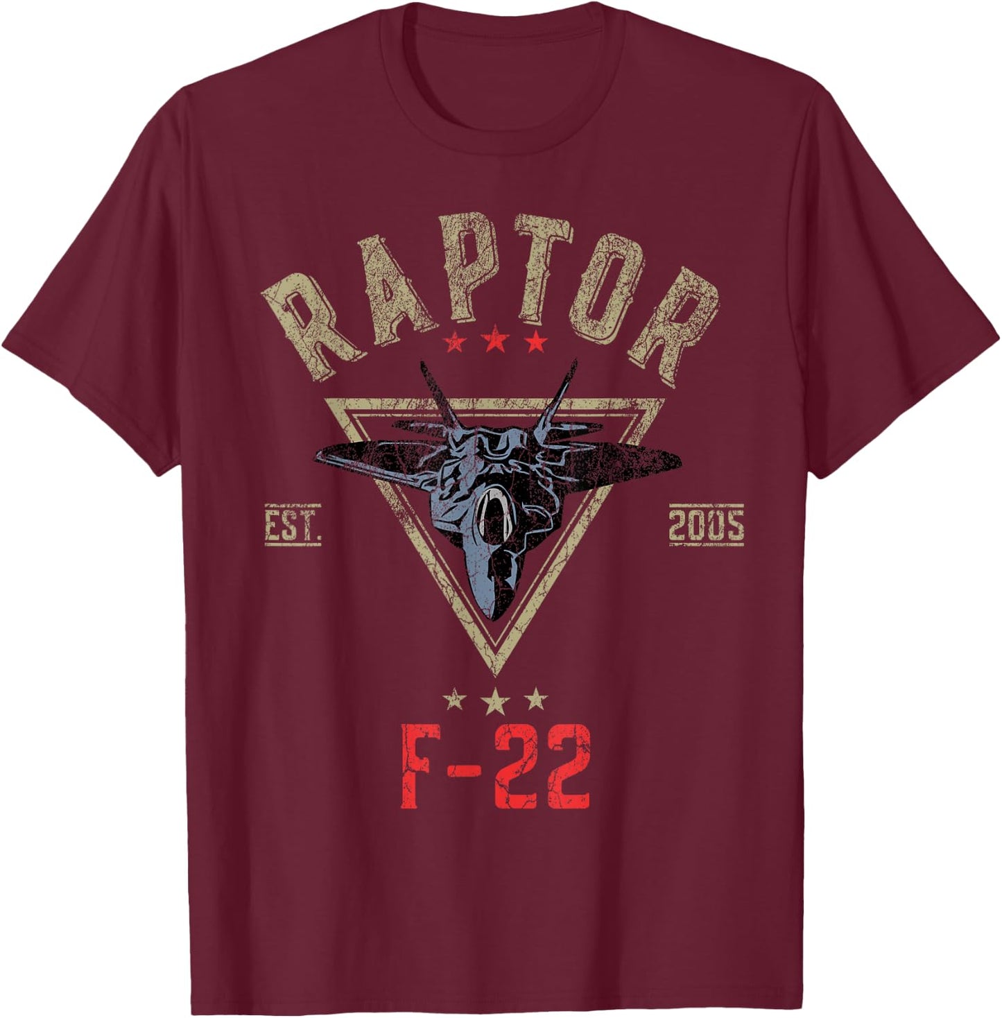 Vintage F-22 Raptor Fighter Jet | Aircraft Veteran T-Shirt - T-Shirt | Maroon