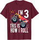 Kids 3 Year Old Shirt 3rd Birthday Boy Monster Truck Car T-Shirt - T-Shirt | Maroon