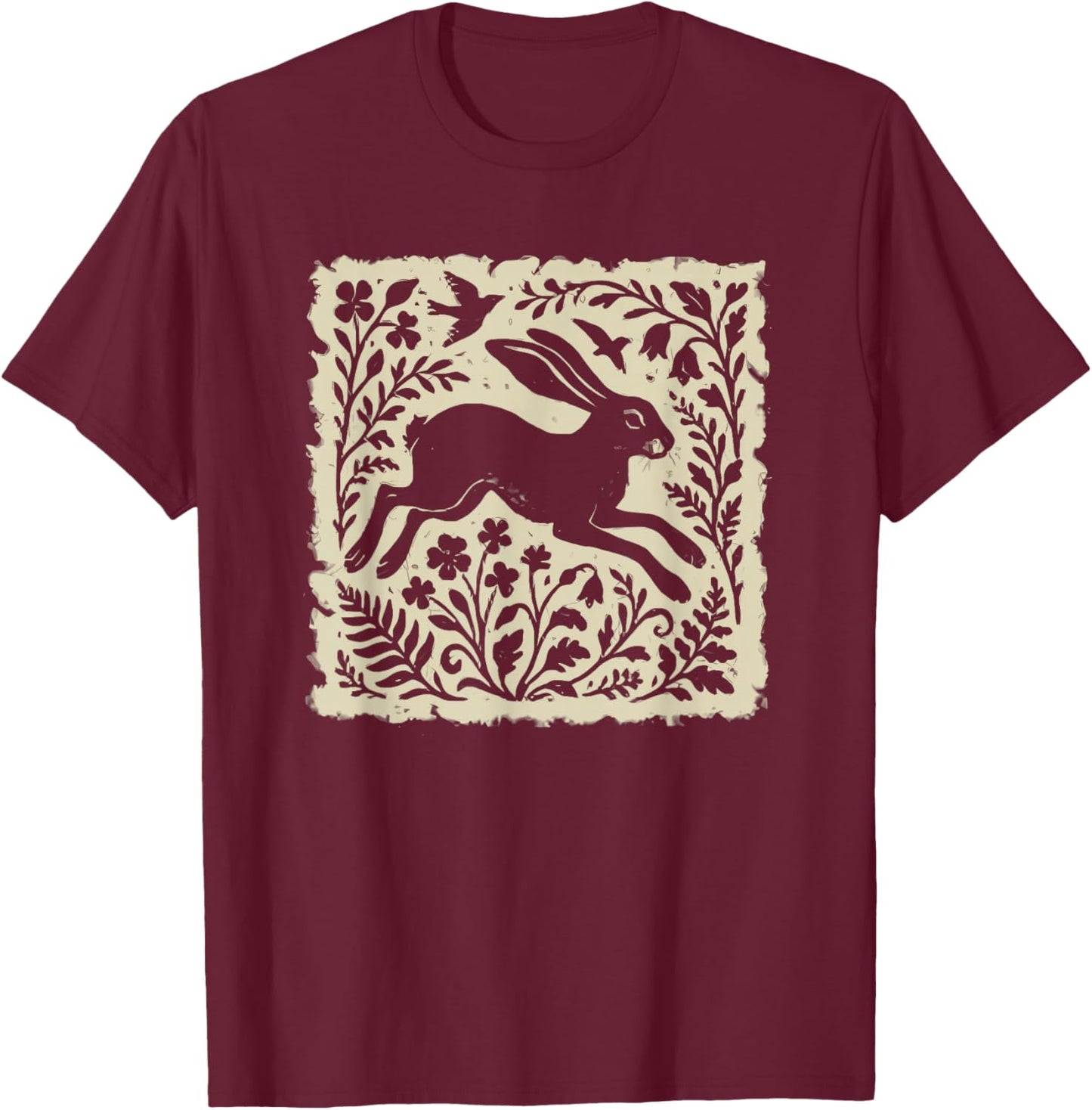 Wild Hare linoprint T-Shirt - T-Shirt | Maroon