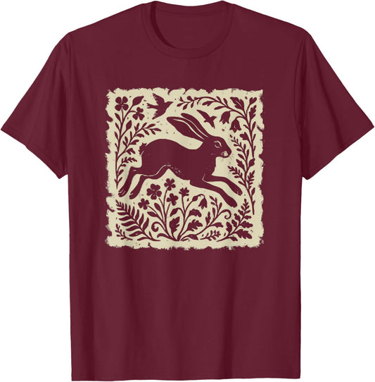 Wild Hare linoprint T-Shirt - T-Shirt | Maroon