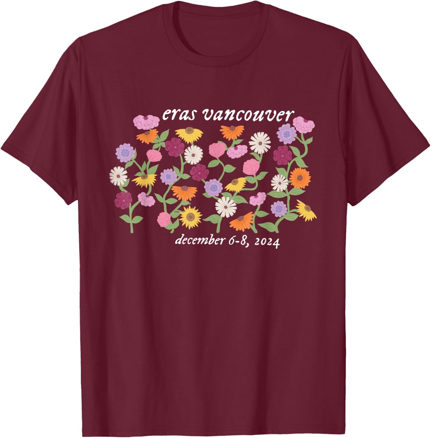 Eras Piano Flowers Vancouver December 6-8 T-Shirt - T-Shirt | Maroon