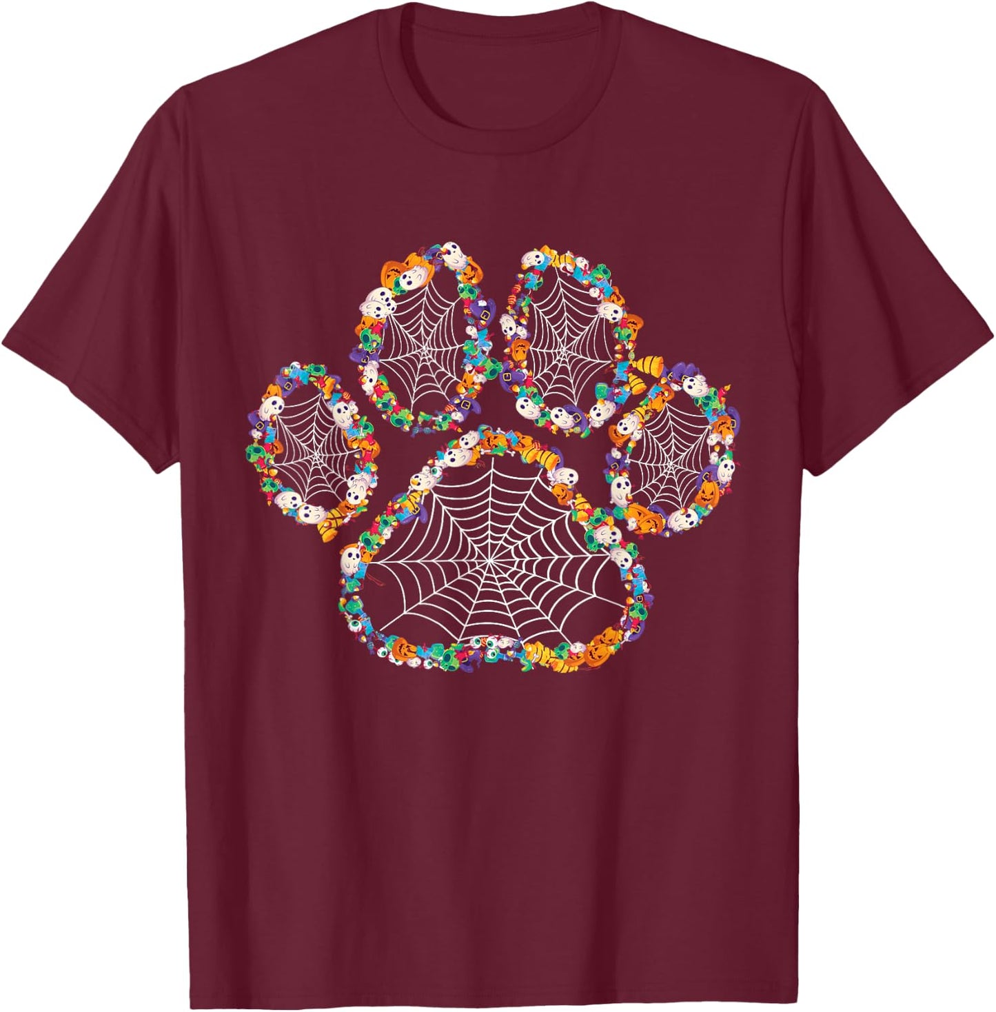 Paw Print Halloween Dog Candy Pumpkin Ghost Gift Women Girls T-Shirt - T-Shirt | Maroon
