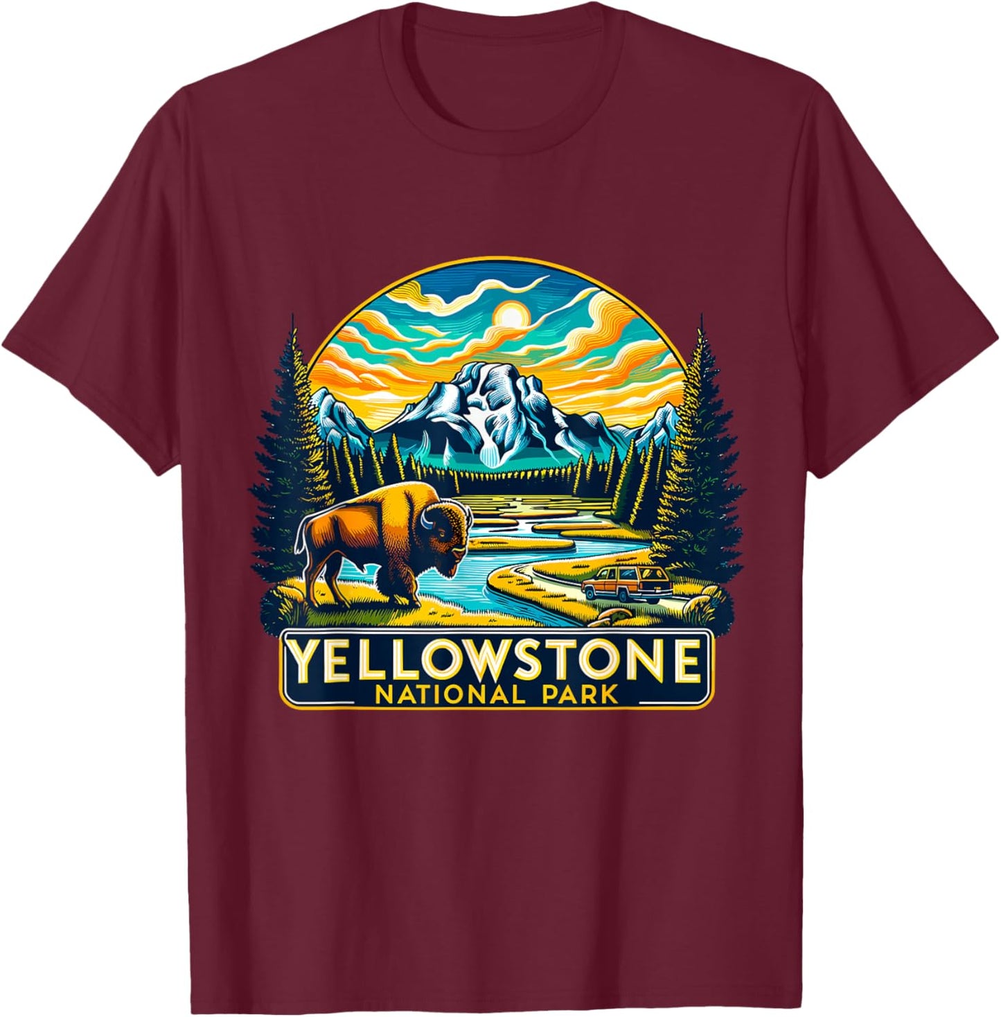 Yellowstone National Park T-Shirt - T-Shirt | Maroon