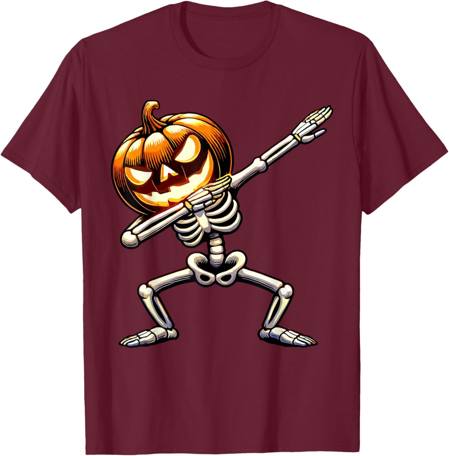 Halloween Boys Dabbing Skeleton Scary Pumpkin T-Shirt - T-Shirt | Maroon