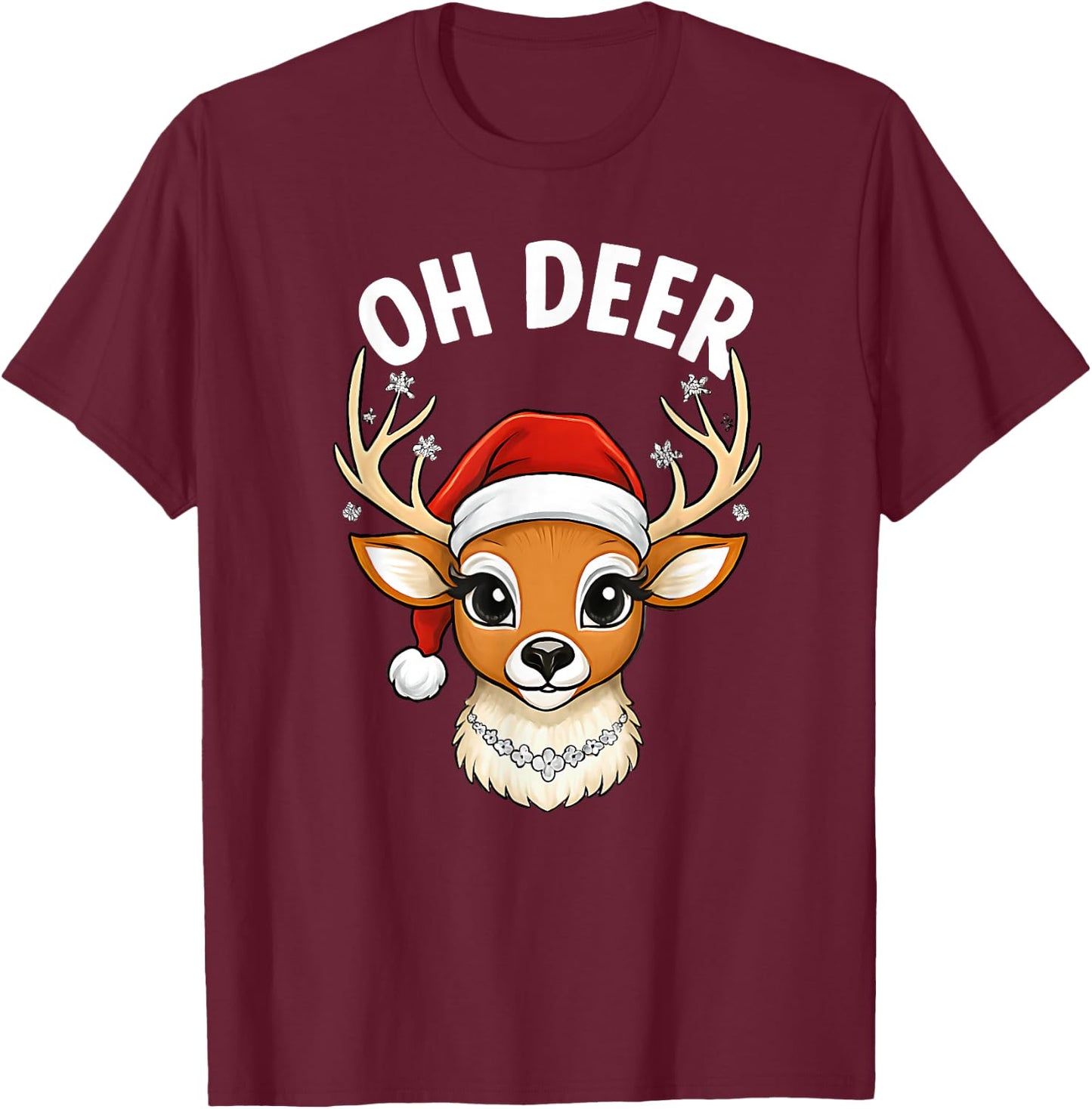 Funny Oh Deer Reindeer Cute Christmas Pun Winter Holiday T-Shirt - T-Shirt | Maroon