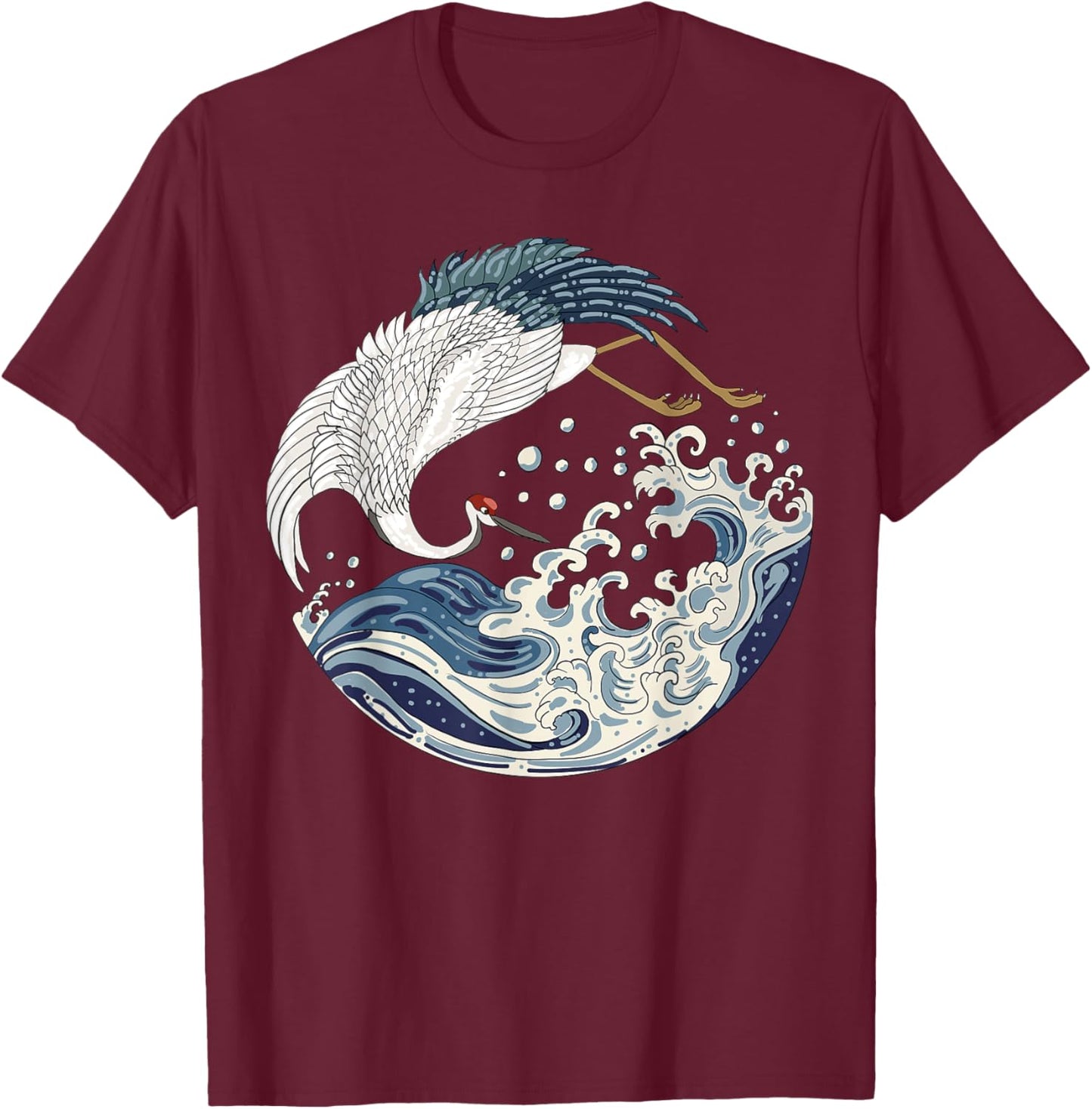 Japanese Vintage Art The Great Wave Sea Crane Bird T-Shirt - T-Shirt | Maroon
