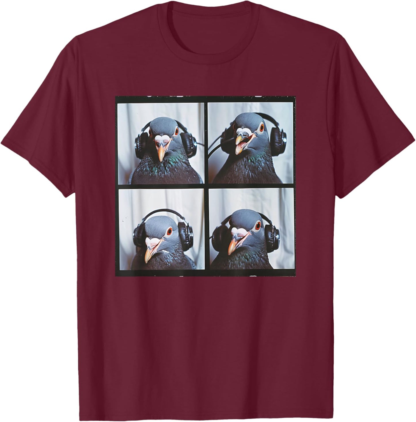 Pigeon Wearing Headphones Singing Pigeon Fancier Photobooth T-Shirt - T-Shirt | Maroon