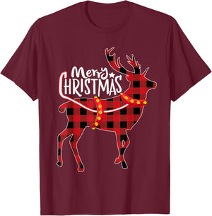 Pajamas Red& Black Plaid Flannel Christmas Reindeer Lovers T-Shirt - T-Shirt | Maroon