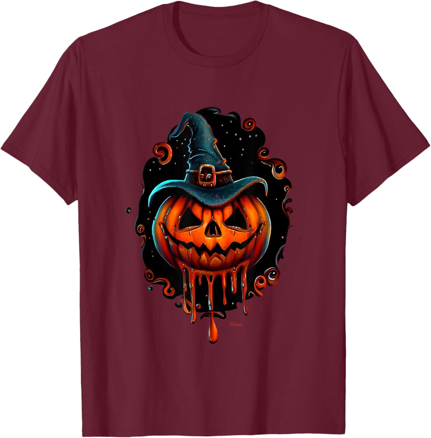 Funny Scary Smiling Pumpkin with Witchs Hat Halloween T-Shirt - T-Shirt | Maroon
