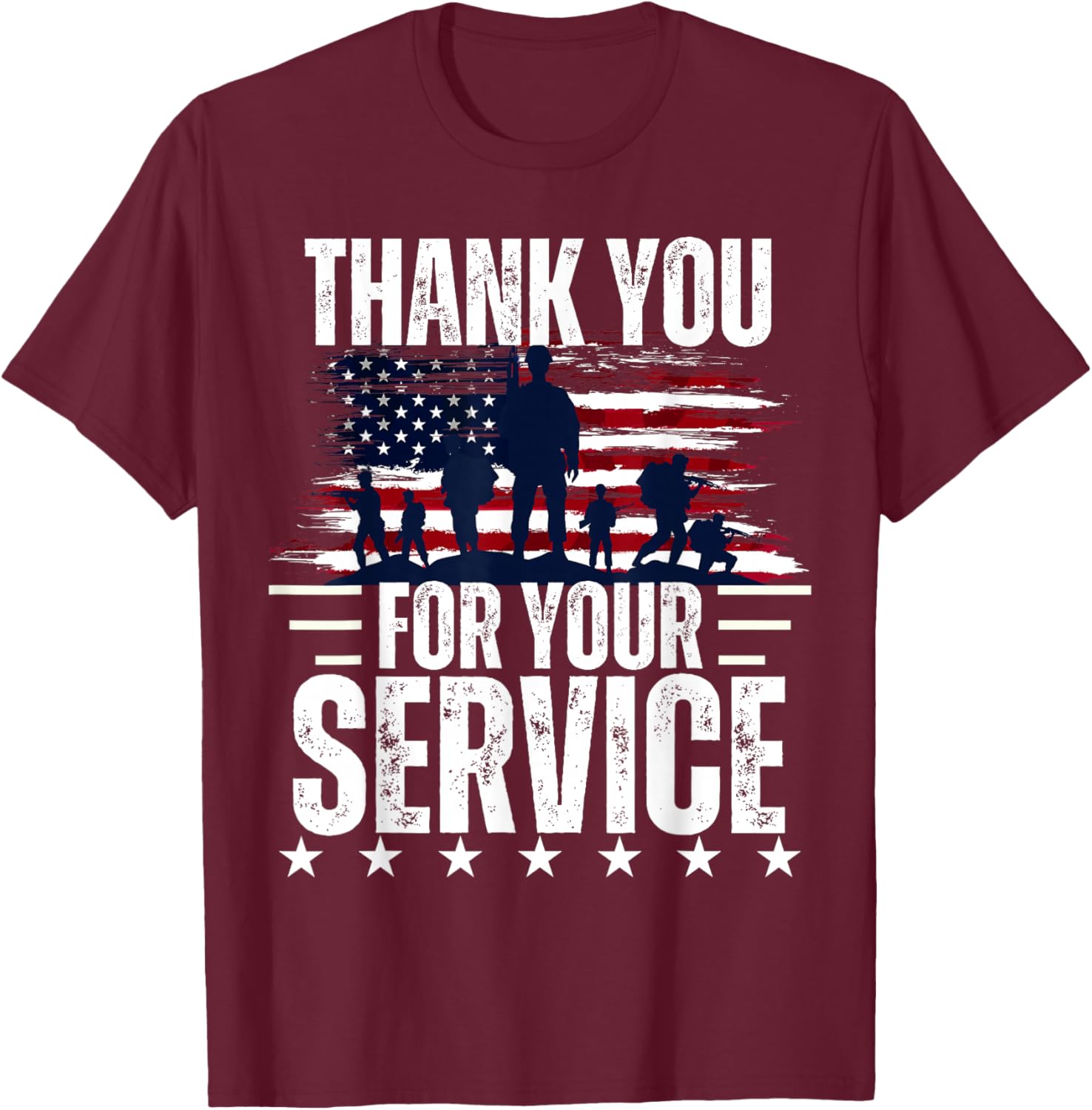Vintage Veteran Thank You for Your Service Veteran's Day T-Shirt - T-Shirt | Maroon