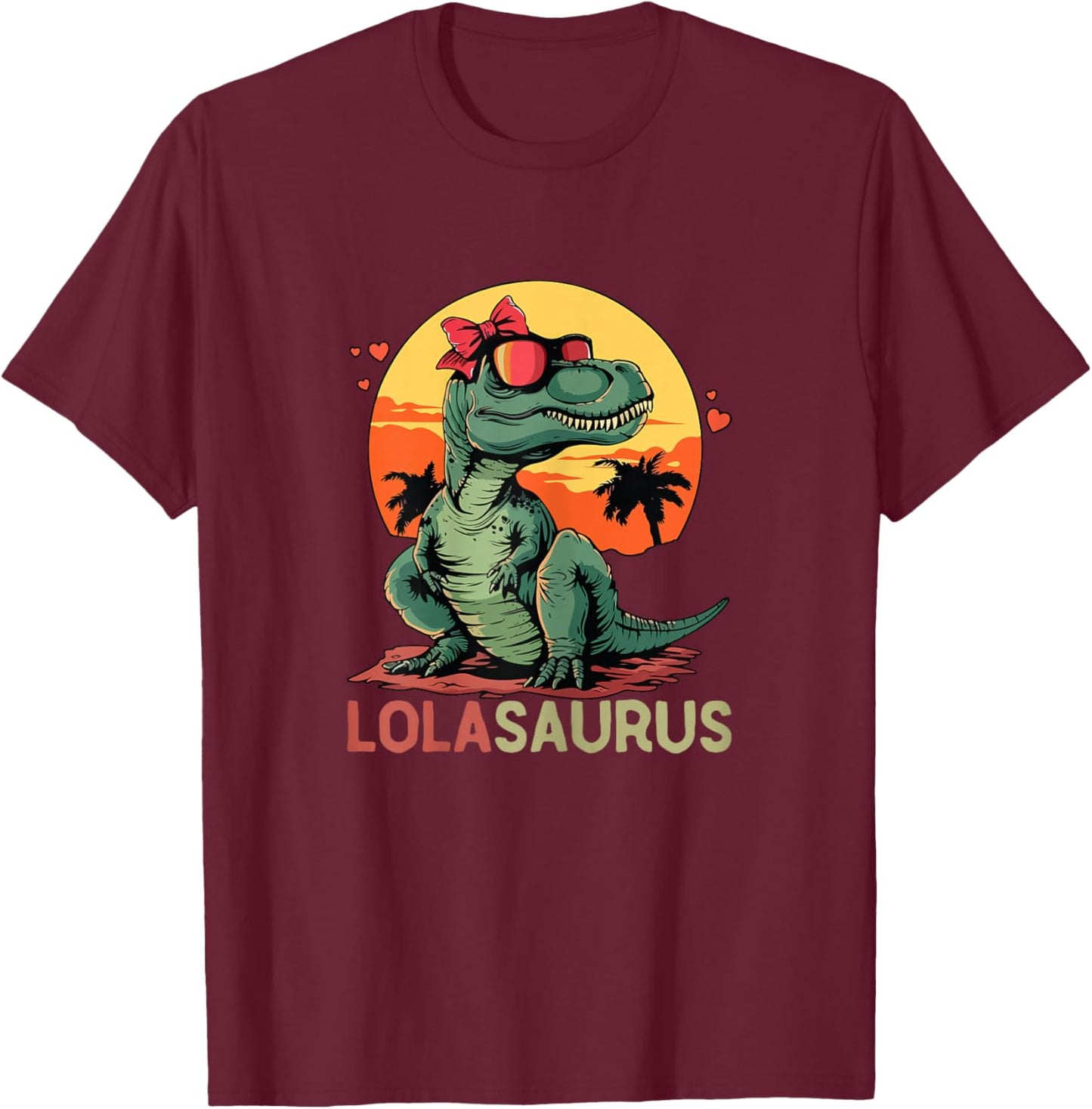 LolaSaurus Dino Dinosaur Lola-Saurus T-Rex Mother's Day Trex T-Shirt - T-Shirt | Maroon