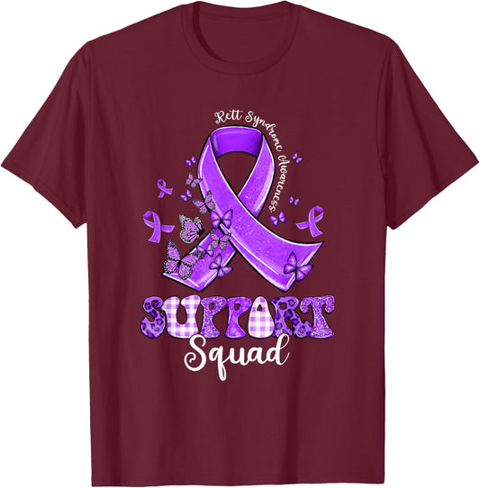 Support Squad Purple Ribbon Butterfly Rett Syndrome T-Shirt - T-Shirt | Maroon