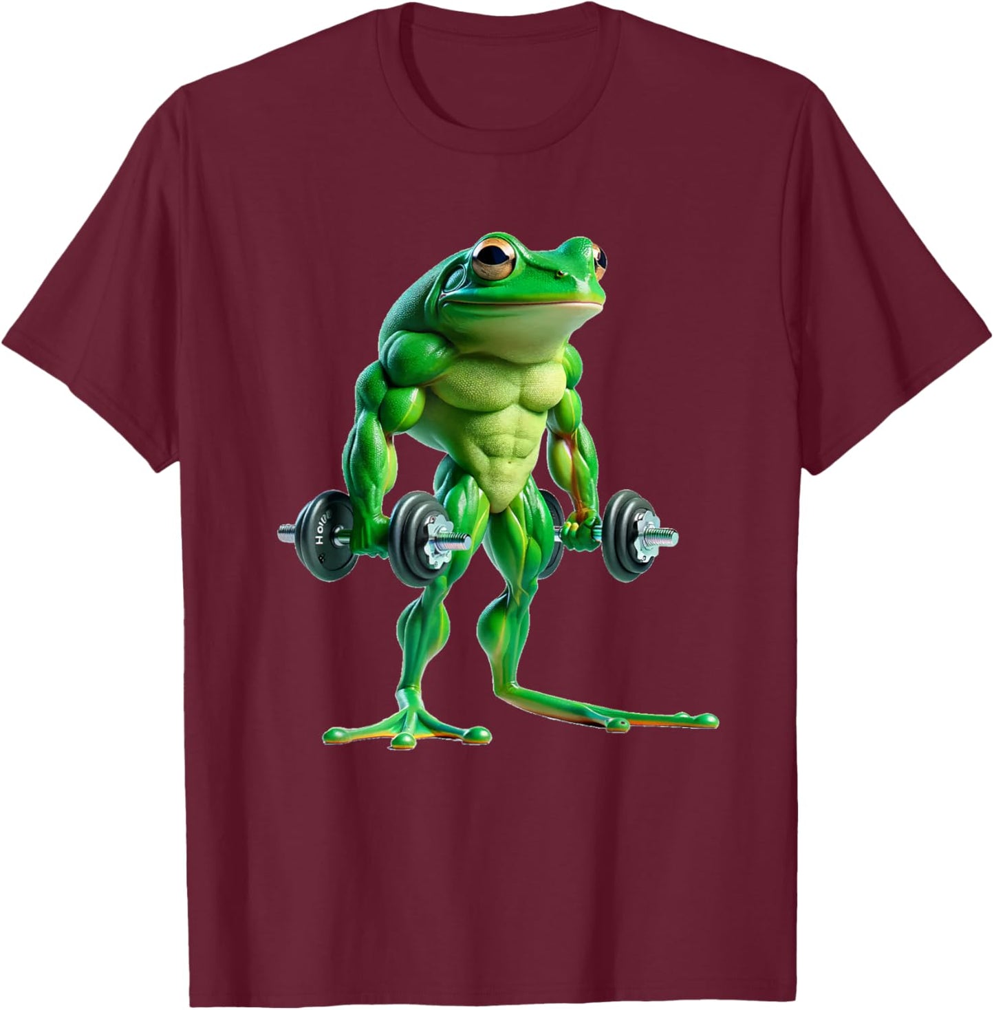 Buff Frog Lifting Weights Funny Fitness Workout Gym Lover T-Shirt - T-Shirt | Maroon
