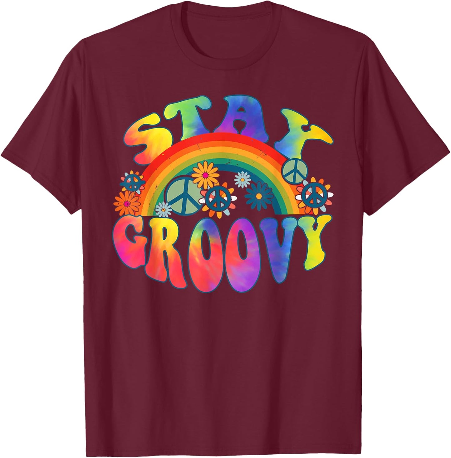 PEACE SIGN LOVE 60s 70s Tie Dye Hippie Halloween Costume T-Shirt - T-Shirt | Maroon