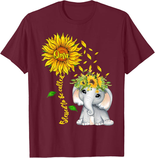 Blessed To Be Called Oma Sunflower Elephant Women T-Shirt - T-Shirt | Maroon