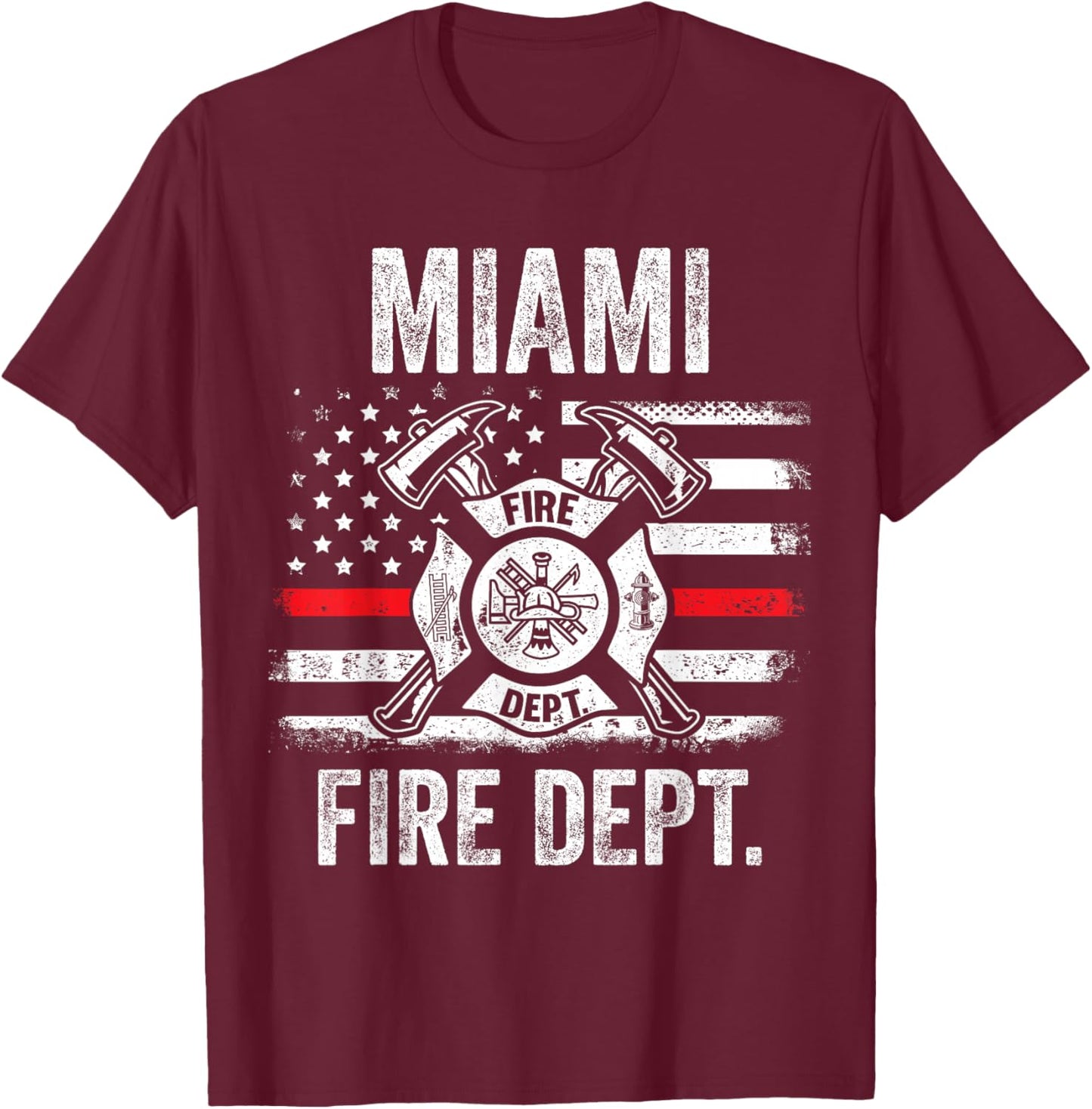 Miami Florida Fire Department Thin Red Line Fireman T-Shirt - T-Shirt | Maroon