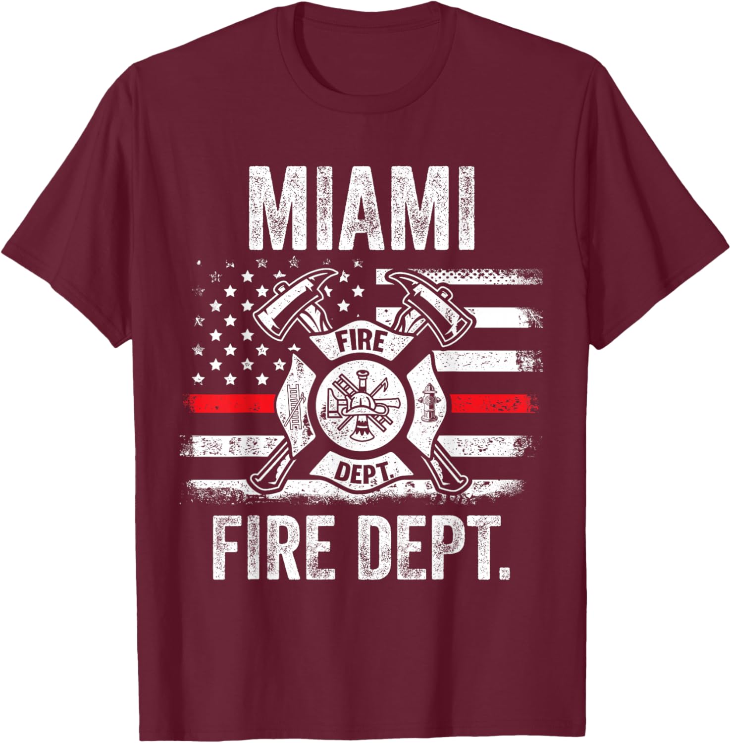 Miami Florida Fire Department Thin Red Line Fireman T-Shirt - T-Shirt | Maroon
