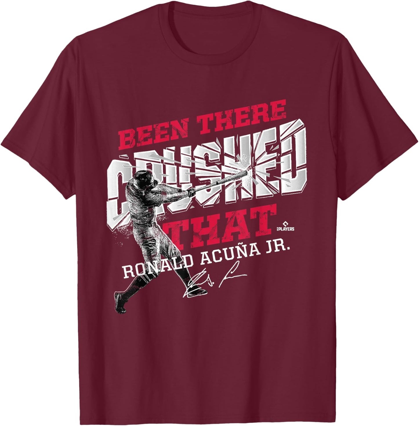 FanPrint Ronald Acuna Jr. -Adults Black Baseball Graphic - Small T-Shirt - T-Shirt | Maroon