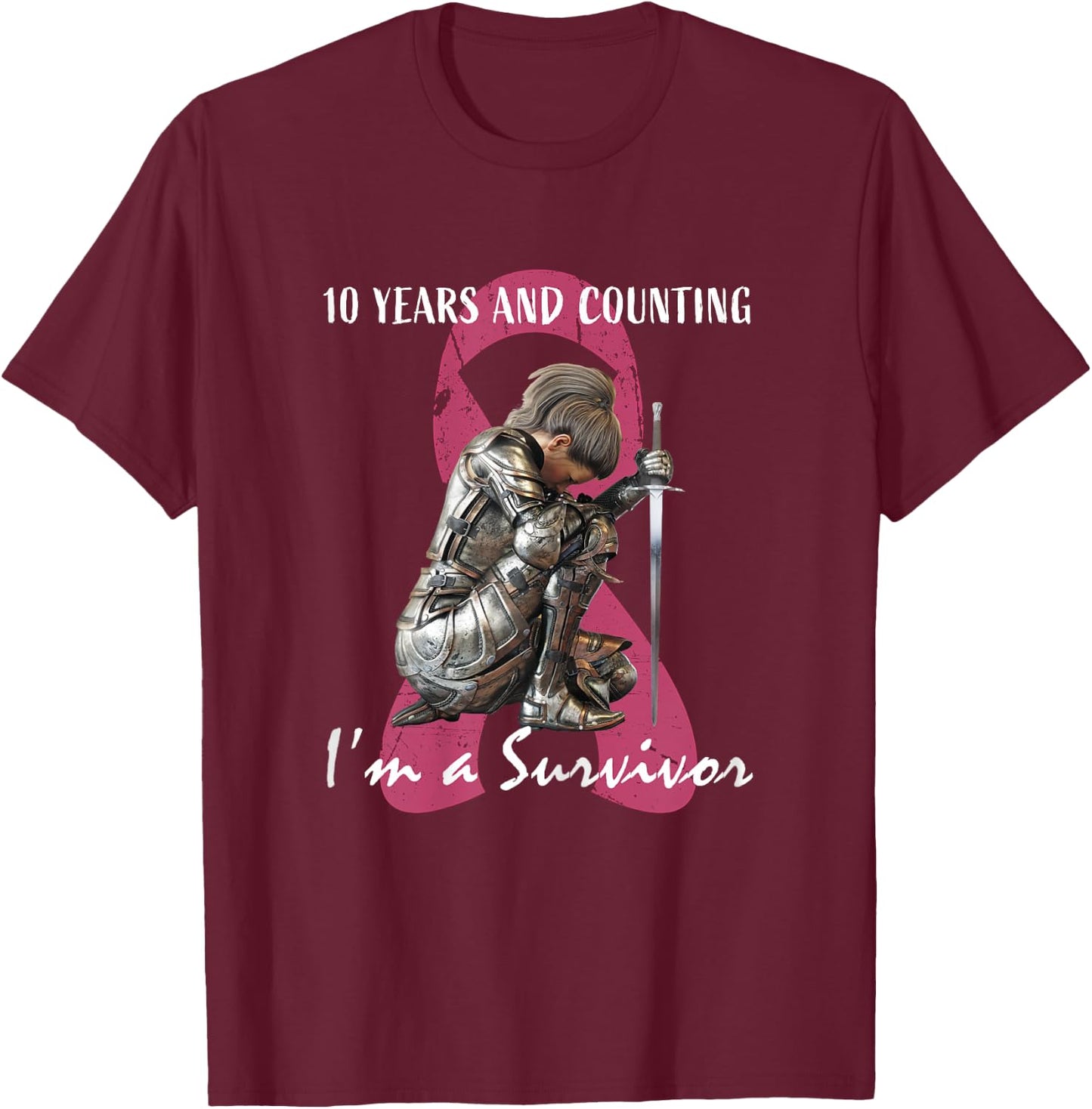 10 Years Cancer Free Gifts 10 Year Breast Cancer Survivor T-Shirt - T-Shirt | Maroon