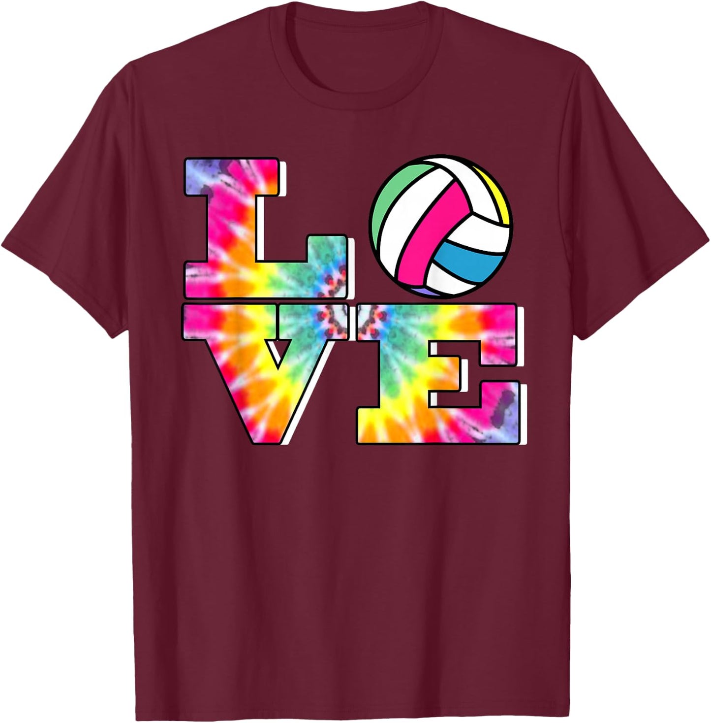 Girls Volleyball Tie Dye Love Colorful for Teenagers T-Shirt - T-Shirt | Maroon