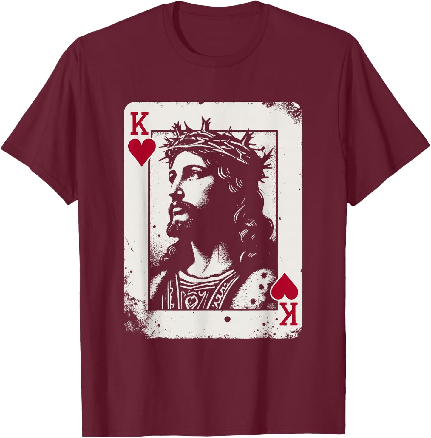 Jesus King of Hearts - Vintage Religious Card Game Lover T-Shirt - T-Shirt | Maroon
