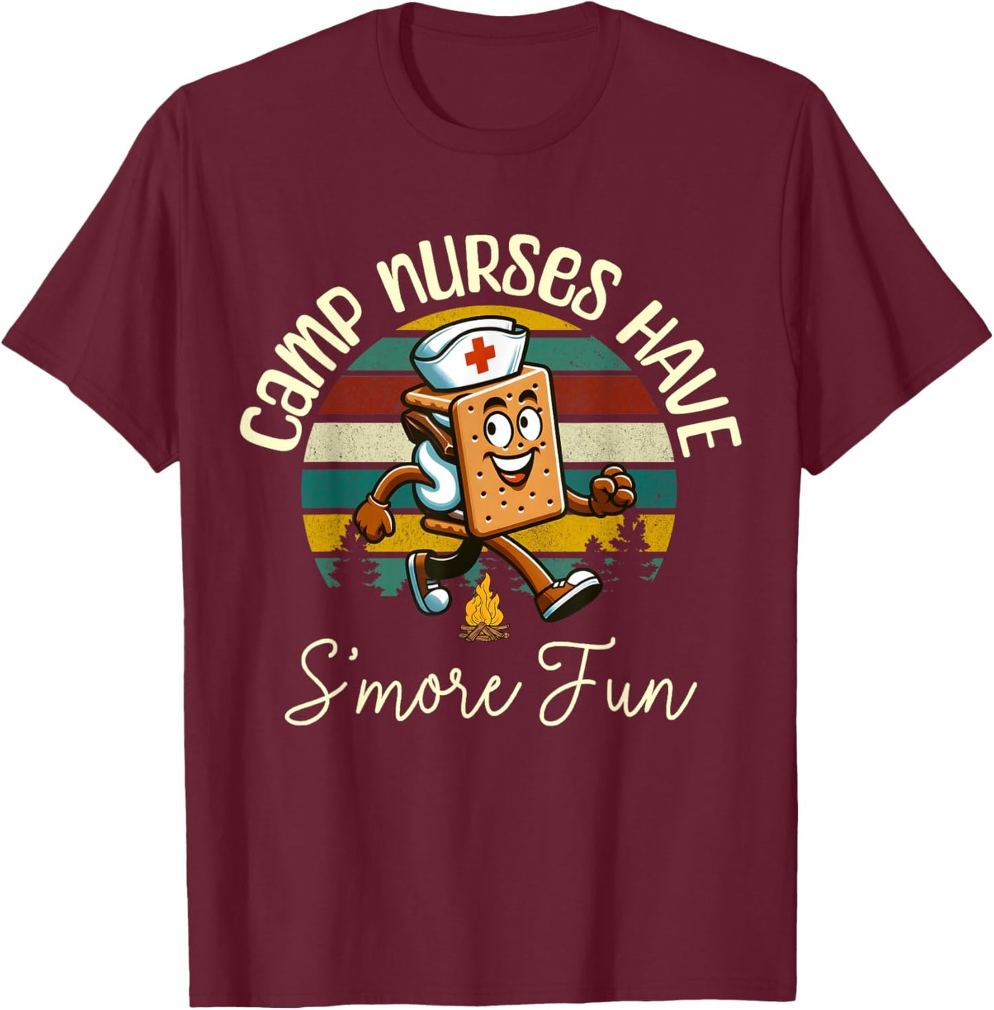 Camp Nurse Retro Camper Nature Camping Trip S'Mores Campfire T-Shirt - T-Shirt | Maroon