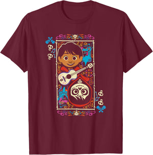 Disney Pixar Coco Miguel Two Faces Day Of The Dead Big Frame T-Shirt - T-Shirt | Maroon