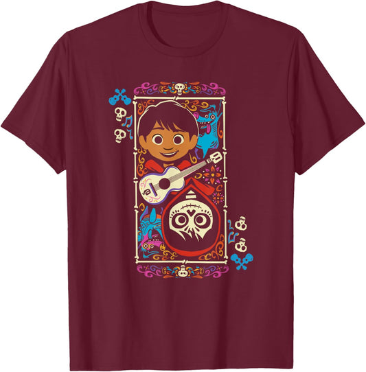 Disney Pixar Coco Miguel Two Faces Day Of The Dead Big Frame T-Shirt - T-Shirt | Maroon