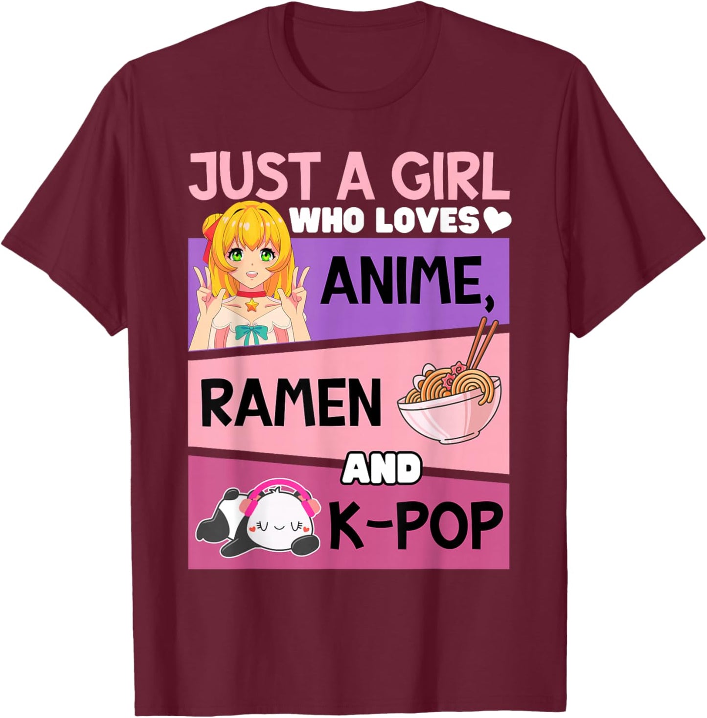 K-pop Anime Ramen-Can't Hear You I'm Listening Kpop Kawaii T-Shirt - T-Shirt | Maroon