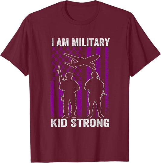 I Am Military Kid Strong Month Of The Military Child Army T-Shirt - T-Shirt | Maroon