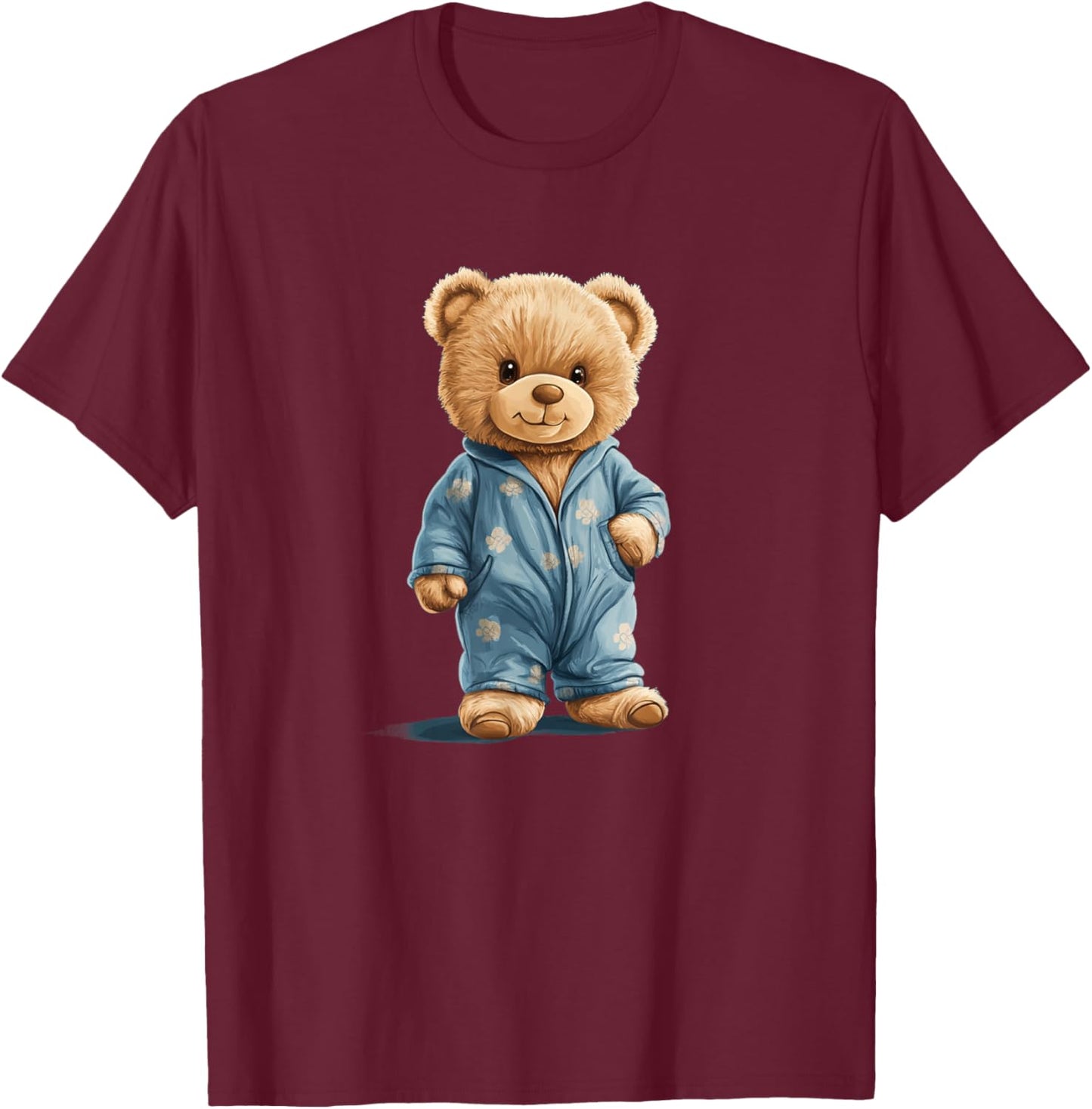 Sleepy Teddy Bear in Comfy Pajamas for Boys and Girls T-Shirt - T-Shirt | Maroon
