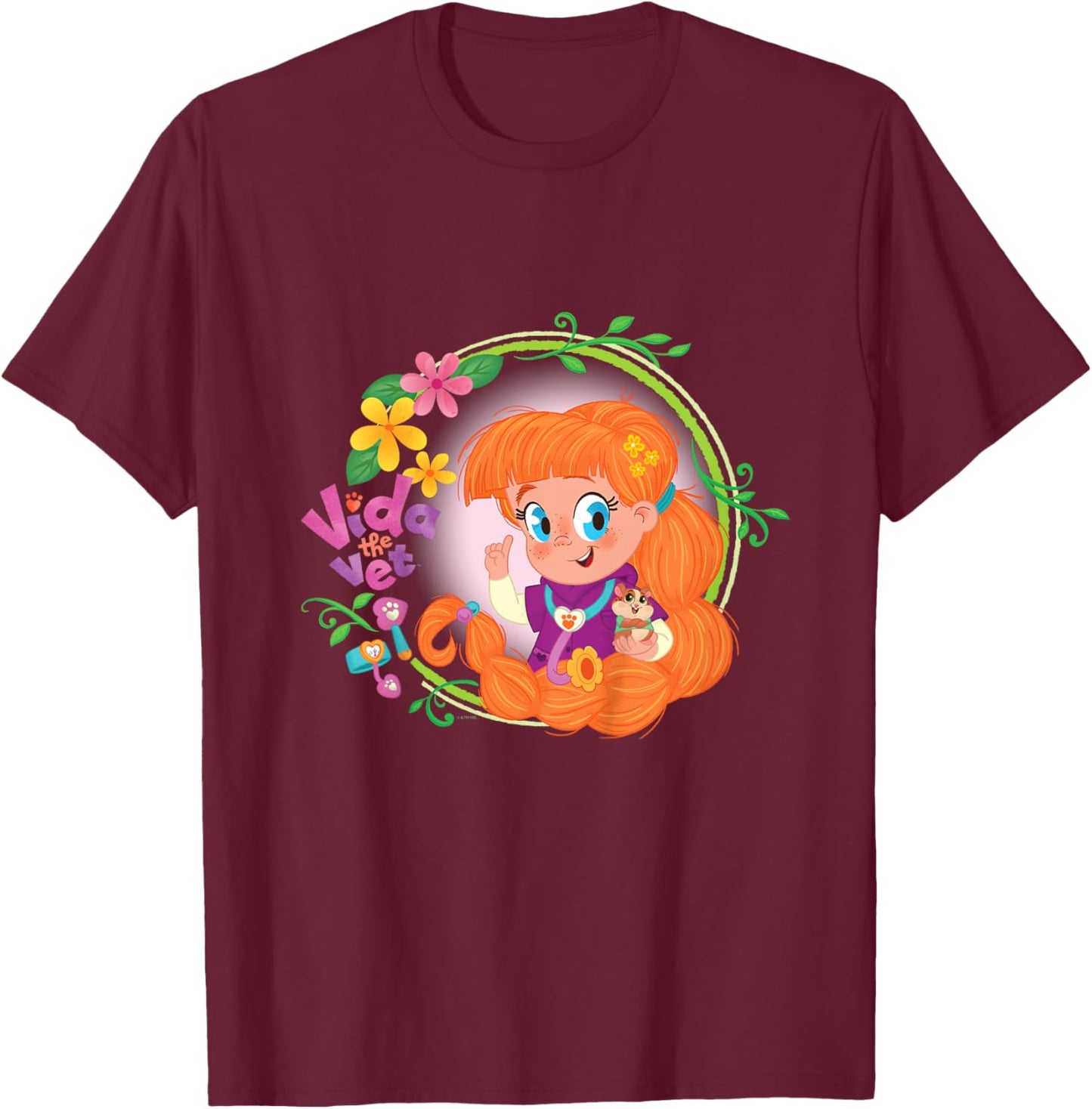 Vida the Vet, Flowery Vet Care, Graphic Logo T-Shirt - T-Shirt | Maroon