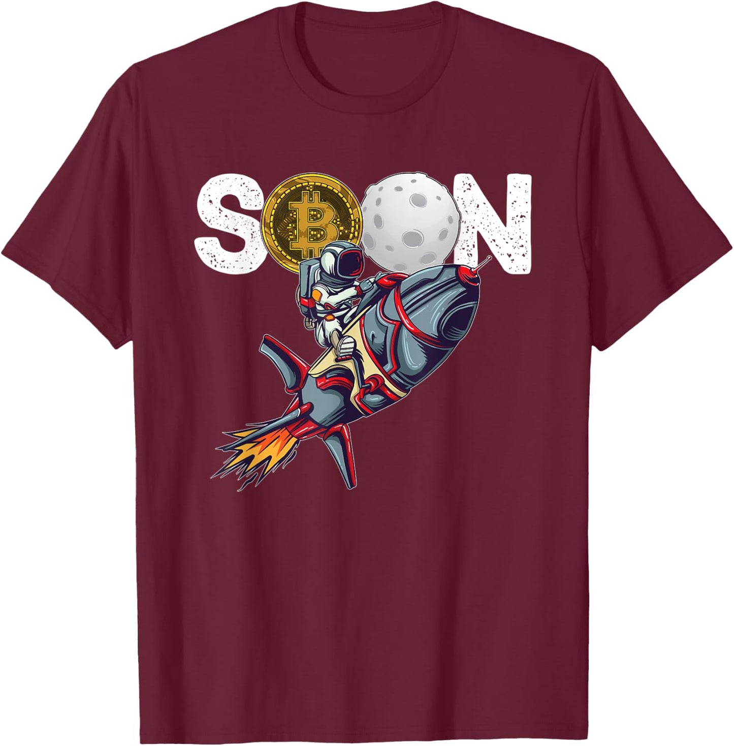 Bitcoin "SOON" To Moon Cryptocurrency HODL Funny Crypto T-Shirt - T-Shirt | Maroon