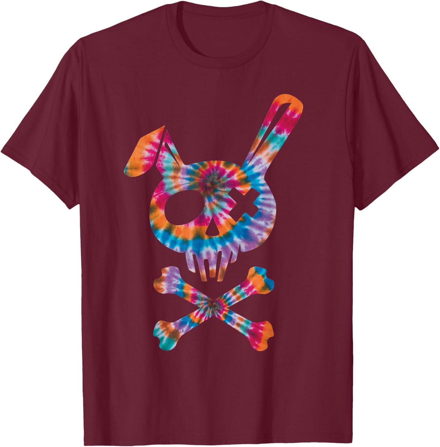 Scary Skull And Crossbones Bad Rabbit Horror Bunny Tie Dye T-Shirt - T-Shirt | Maroon