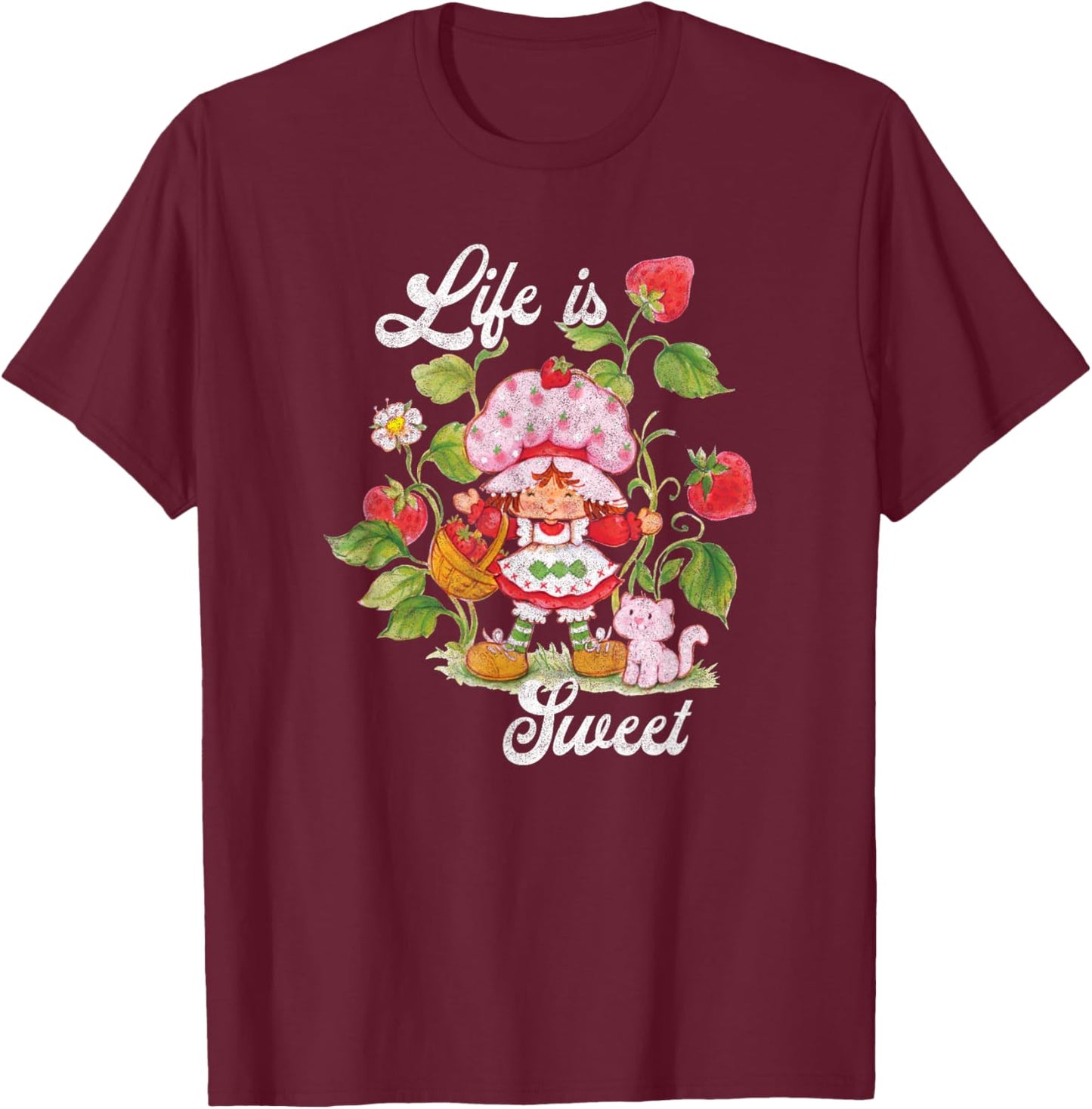 Strawberry Shortcake Life Is Sweet Vintage Berry Garden T-Shirt - T-Shirt | Maroon