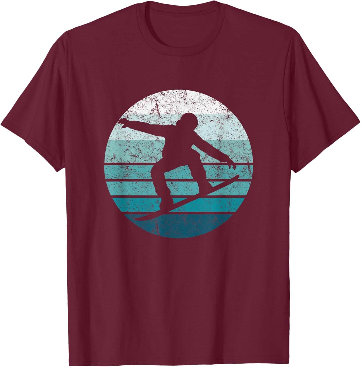 Snowboard, Retro Style Snowboarding, Blue Sunset T-Shirt - T-Shirt | Maroon