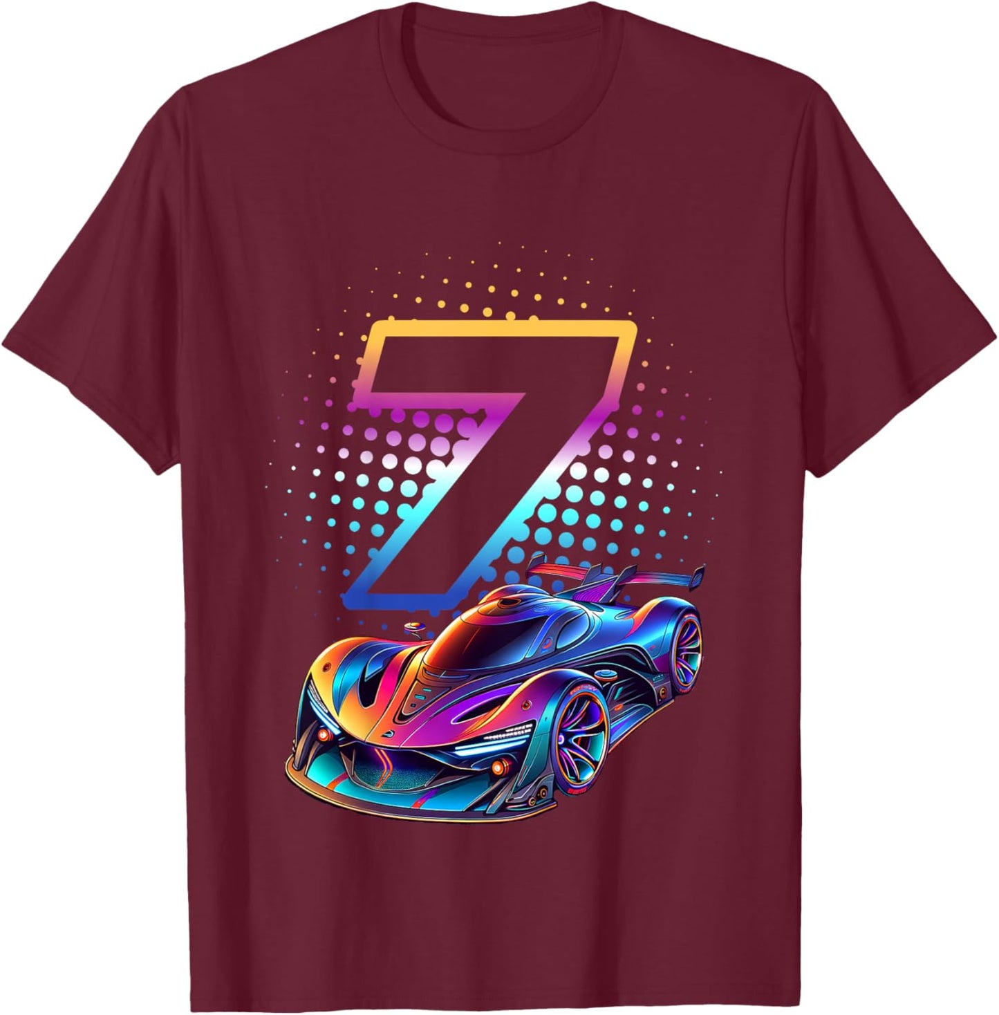 7 Jahre altes Rennauto 7. Geburtstag Futuristischer Rennwagen T-Shirt - T-Shirt | Maroon