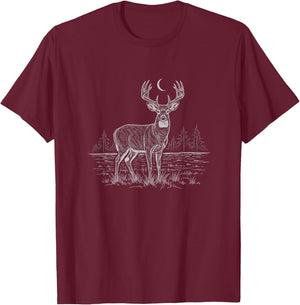 Whitetail Deer Nature Drawing Art Design T-Shirt - T-Shirt | Maroon