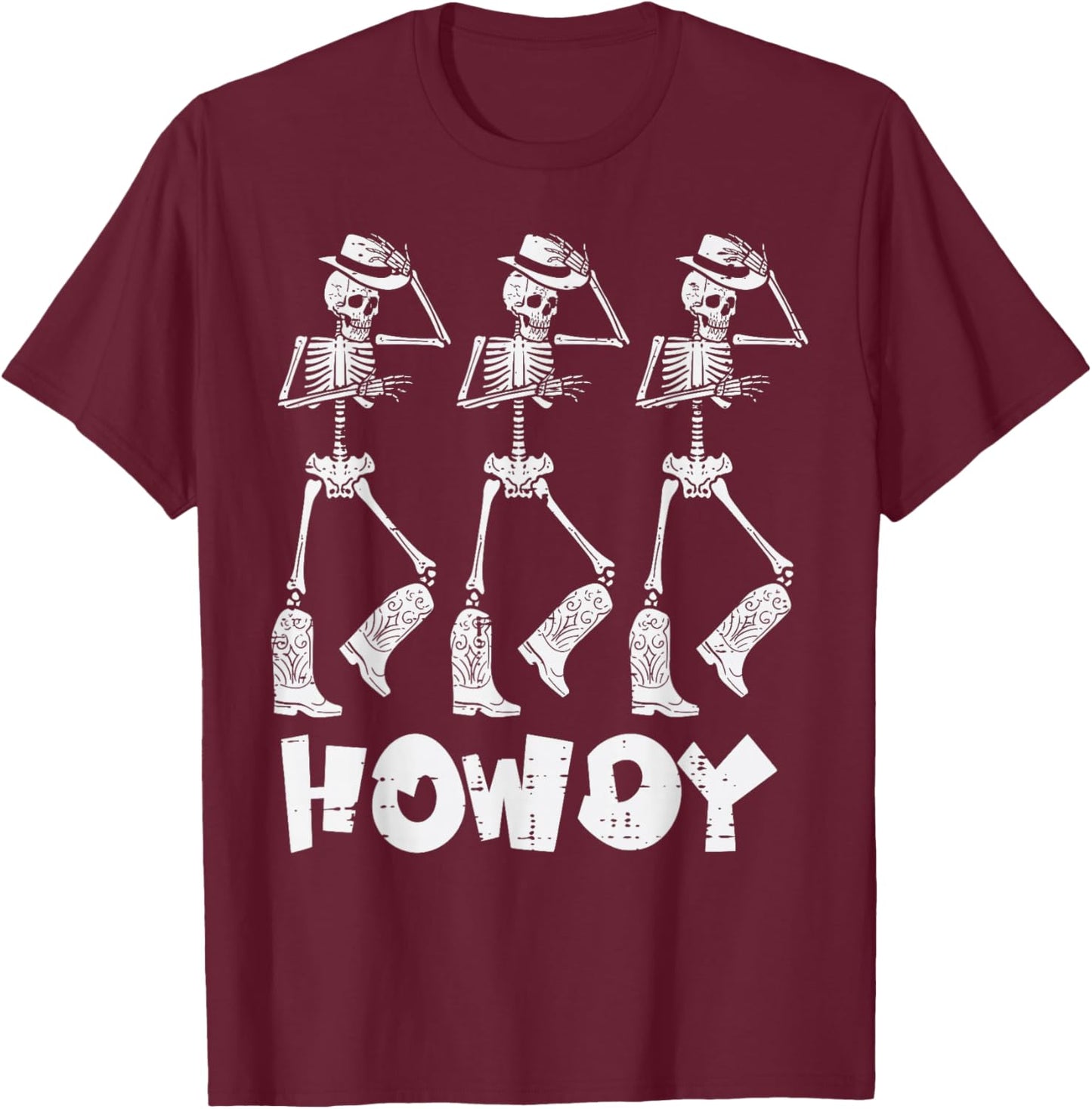 Halloween Cowboy Skeletons Howdy Costume Men Women Kids Boys T-Shirt - T-Shirt | Maroon
