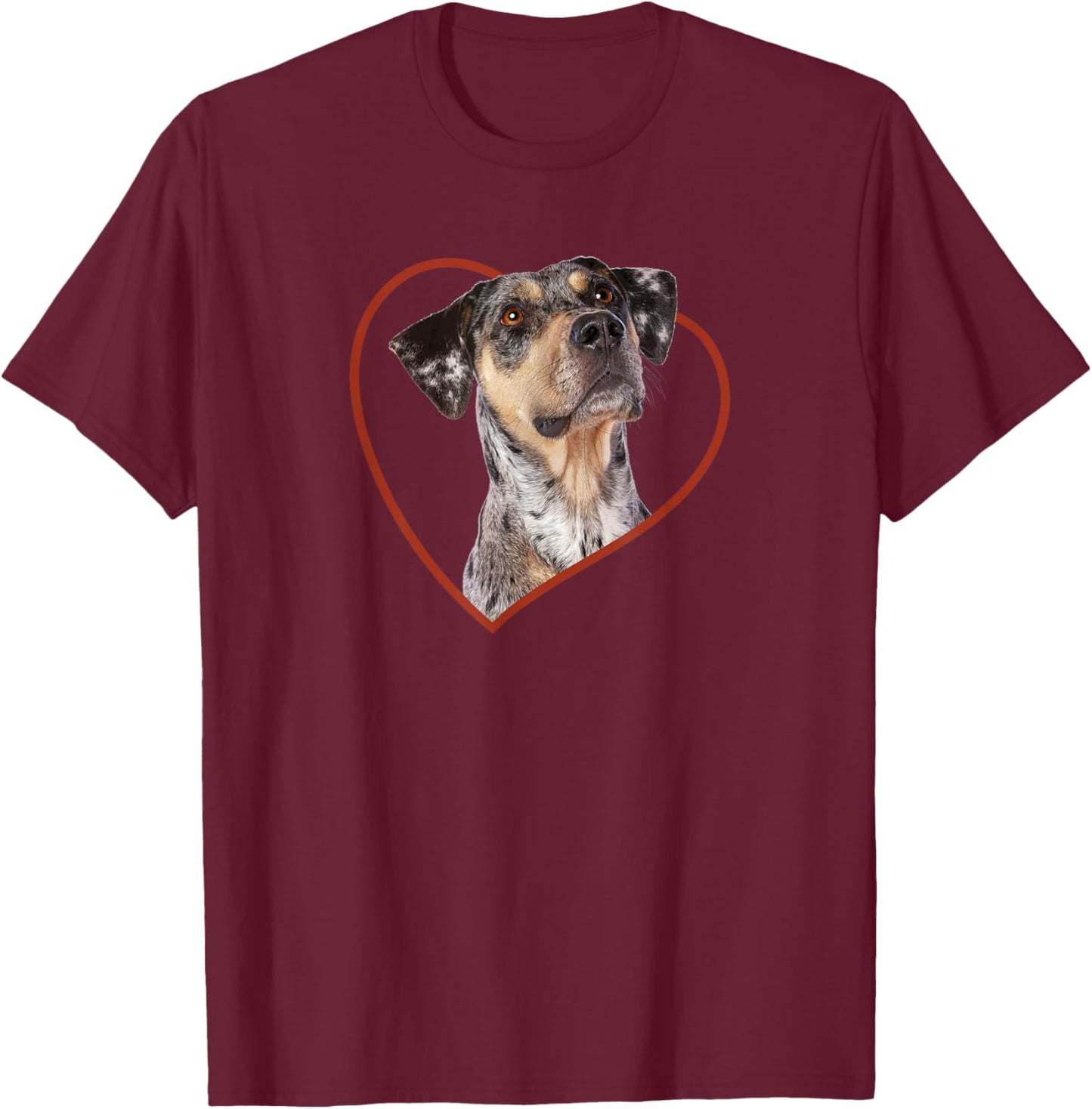 Louisiana Catahoula Leopard Dog Portrait Heart T-Shirt - T-Shirt | Maroon