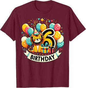 Lion 6th birthday boy girl 6 years old sixth six Lion T-Shirt - T-Shirt | Maroon